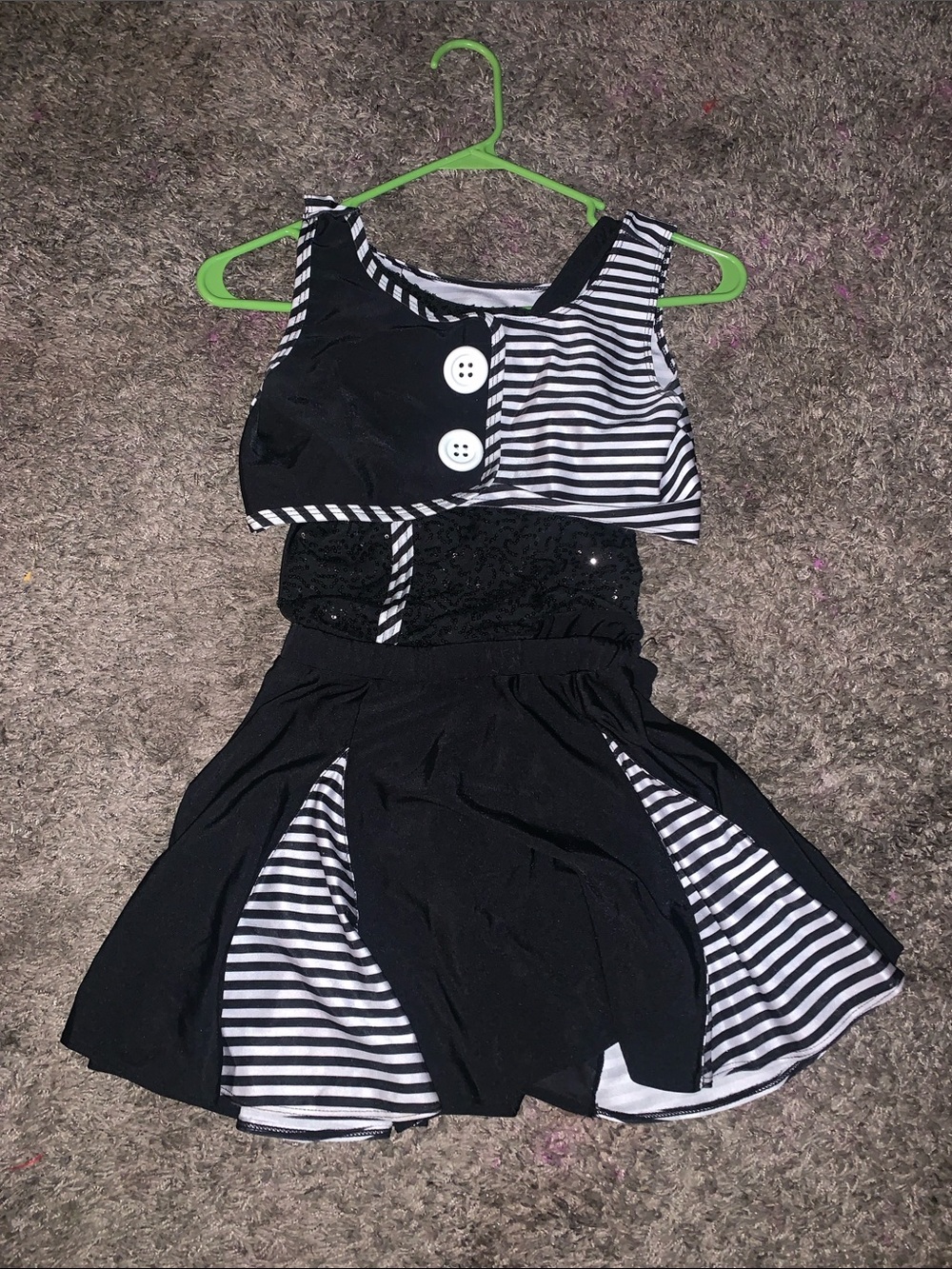 Girls' Black & White Striped Halloween Costume Dress with Button Detail